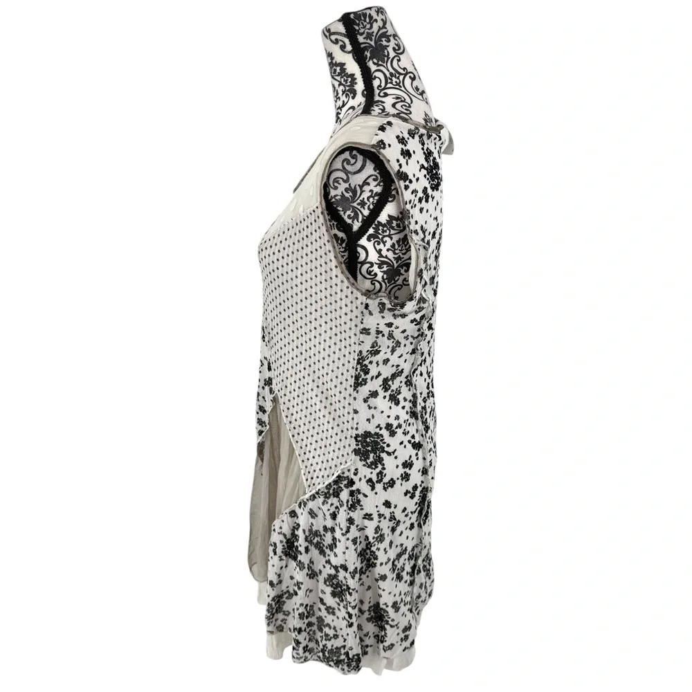 Fleur de Lis Layered Mixed-Print Boho Art Tunic Dress Floral & Polka Dot - Picture 7 of 11